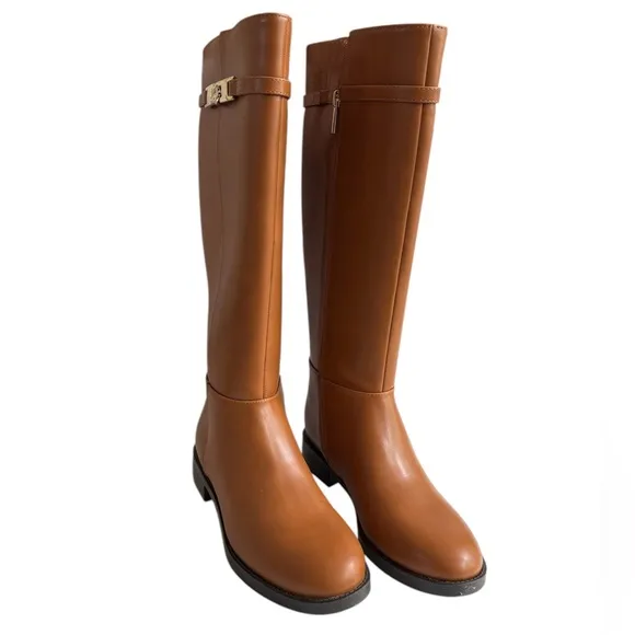 BANDOLINO Romi Womens Faux Leather Round Toe Knee-High Boots in Medium Natural 7