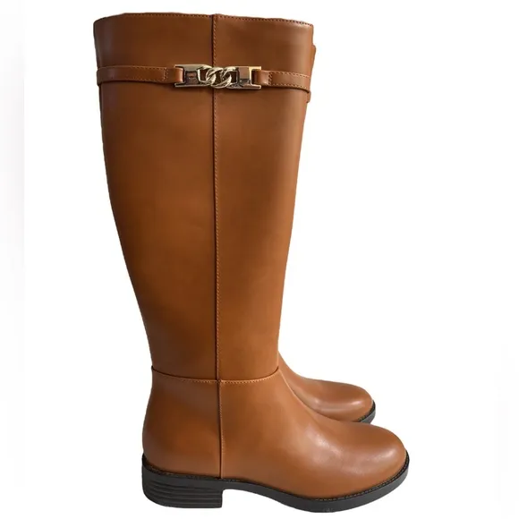 BANDOLINO Romi Womens Faux Leather Round Toe Knee-High Boots in Medium Natural 7
