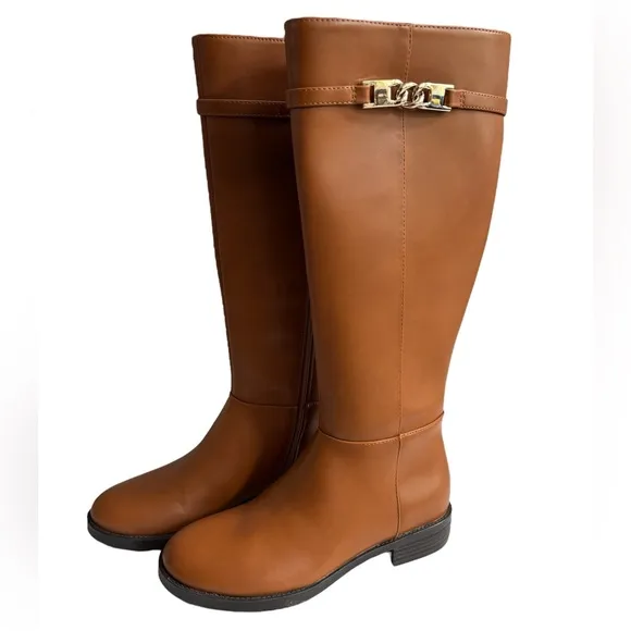 BANDOLINO Romi Womens Faux Leather Round Toe Knee-High Boots in Medium Natural 7