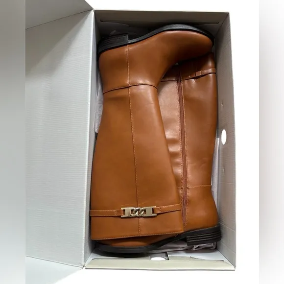 BANDOLINO Romi Womens Faux Leather Round Toe Knee-High Boots in Medium Natural 7