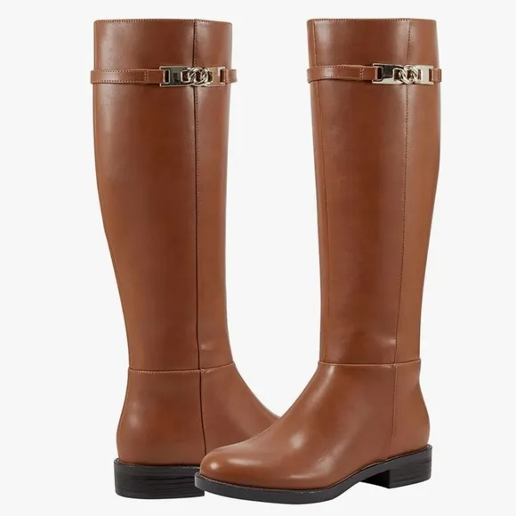 BANDOLINO Romi Womens Faux Leather Round Toe Knee-High Boots in Medium Natural 7