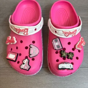 Barbie Pink and White Crocs Sandals with Vibrant Design