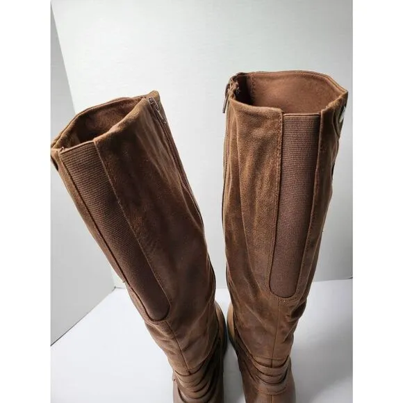 Baretraps Ornella Wide Calf Womens 11M Brown High Riding Boots Side Zip Buckle