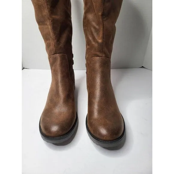 Baretraps Ornella Wide Calf Womens 11M Brown High Riding Boots Side Zip Buckle