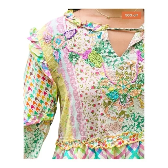 Barok Paris Spring Fling Patchwork Mini Dress NWT