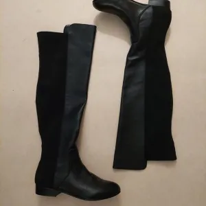 BCBGMAXAZARIA Ma Fillie Knee High Black Leather &amp; Textile Boots Retail $450