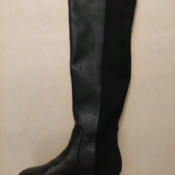 BCBGMAXAZARIA Ma Fillie Knee High Black Leather &amp; Textile Boots Retail $450