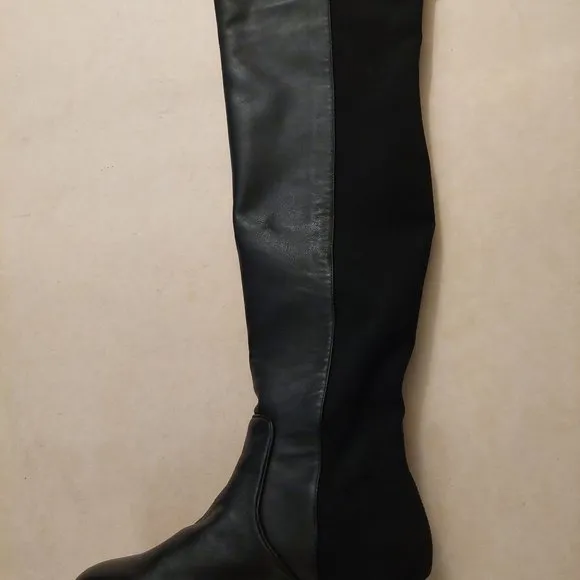 BCBGMAXAZARIA Ma Fillie Knee High Black Leather &amp; Textile Boots Retail $450