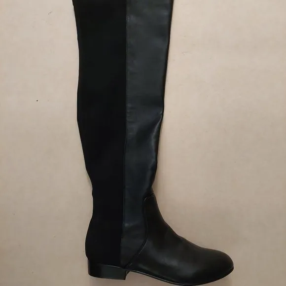 BCBGMAXAZARIA Ma Fillie Knee High Black Leather &amp; Textile Boots Retail $450
