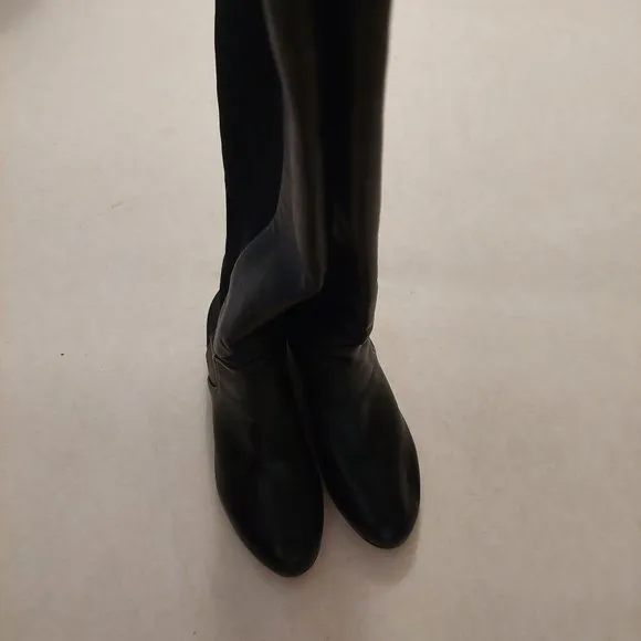 BCBGMAXAZARIA Ma Fillie Knee High Black Leather &amp; Textile Boots Retail $450