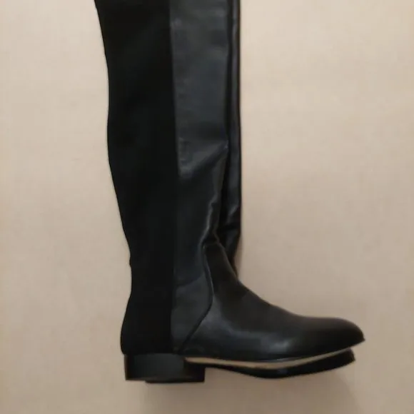 BCBGMAXAZARIA Ma Fillie Knee High Black Leather &amp; Textile Boots Retail $450