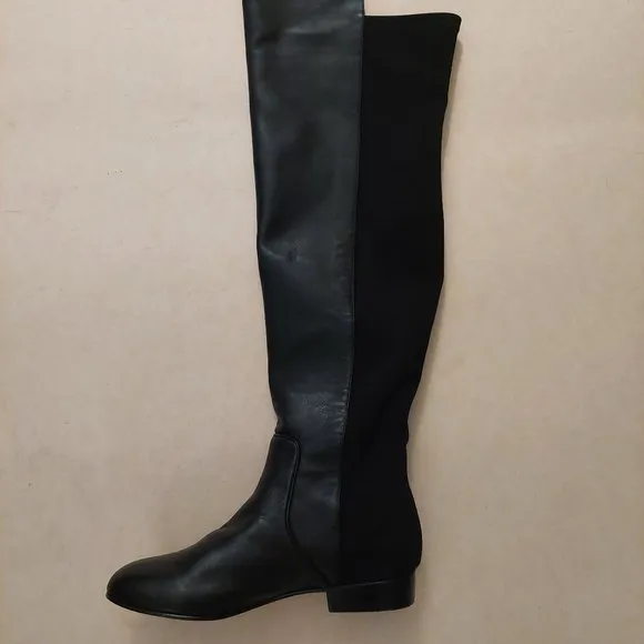 BCBGMAXAZARIA Ma Fillie Knee High Black Leather &amp; Textile Boots Retail $450