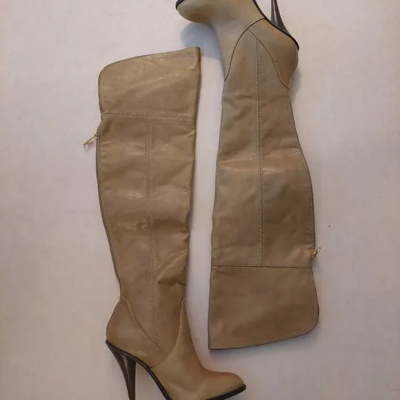 BCBGMaxazaria Over the knee Tan Leather High Heel Boots Retail $595