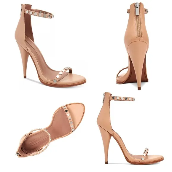 BCBGMAXAZRIA Marie Leather Ankle Strap Dress Sandals Beige Stiletto Heel Pumps 7