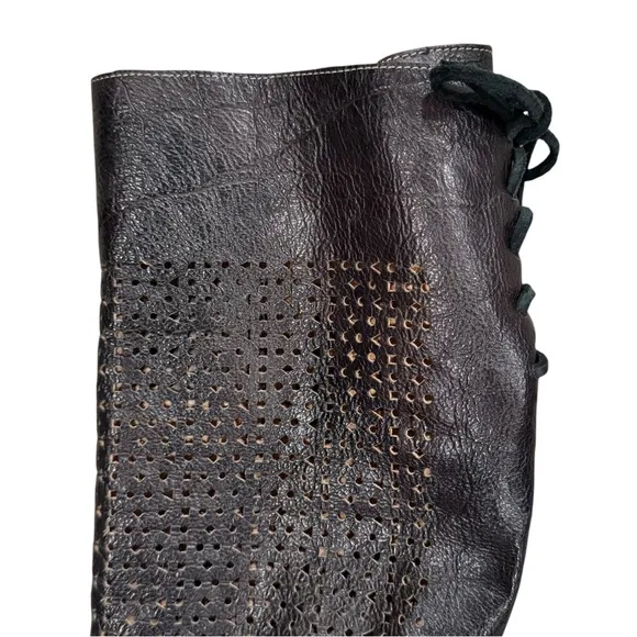 Bed Stu Cambridge Perforated Leather Corset Lace Knee High Boots