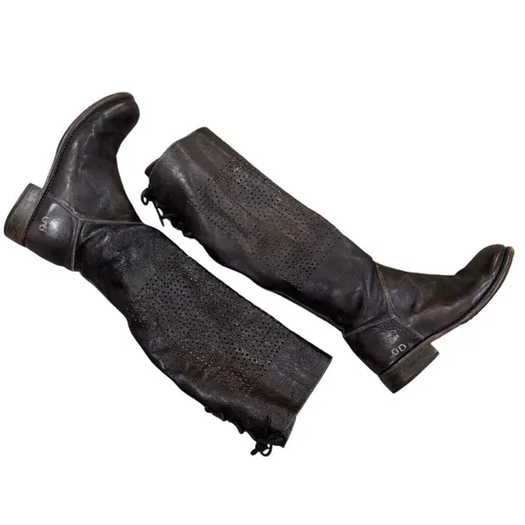 Bed Stu Cambridge Perforated Leather Corset Lace Knee High Boots