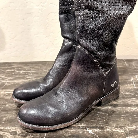 Bed Stu Cambridge Perforated Leather Corset Lace Knee High Boots