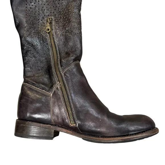 Bed Stu Cambridge Perforated Leather Corset Lace Knee High Boots