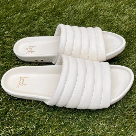 Beek Skimmer Slides Classic Genuine Leather Quilted White Sandals Women Size 10