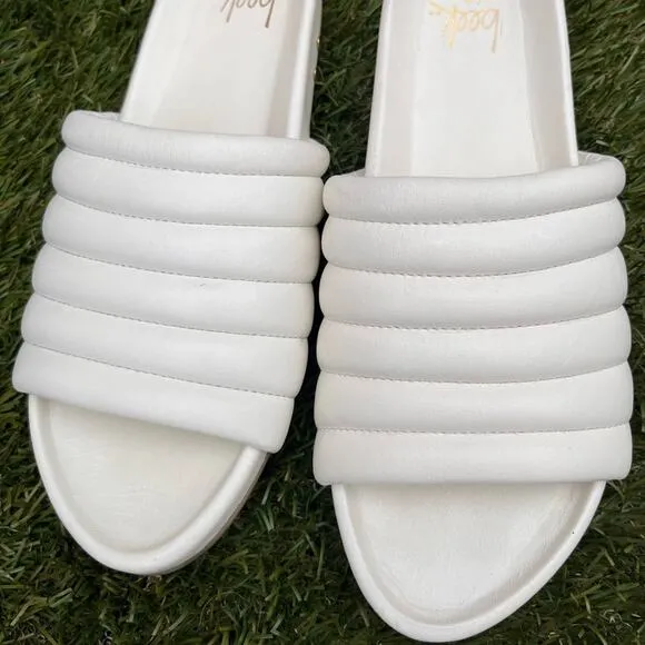 Beek Skimmer Slides Classic Genuine Leather Quilted White Sandals Women Size 10