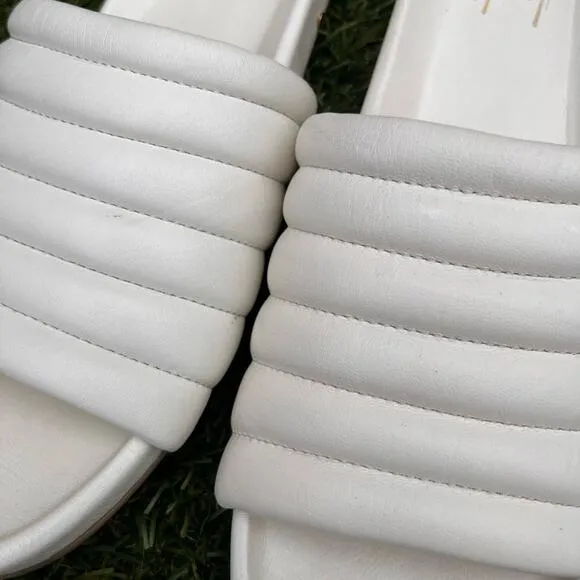 Beek Skimmer Slides Classic Genuine Leather Quilted White Sandals Women Size 10