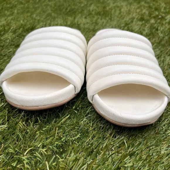 Beek Skimmer Slides Classic Genuine Leather Quilted White Sandals Women Size 10