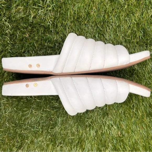Beek Skimmer Slides Classic Genuine Leather Quilted White Sandals Women Size 10