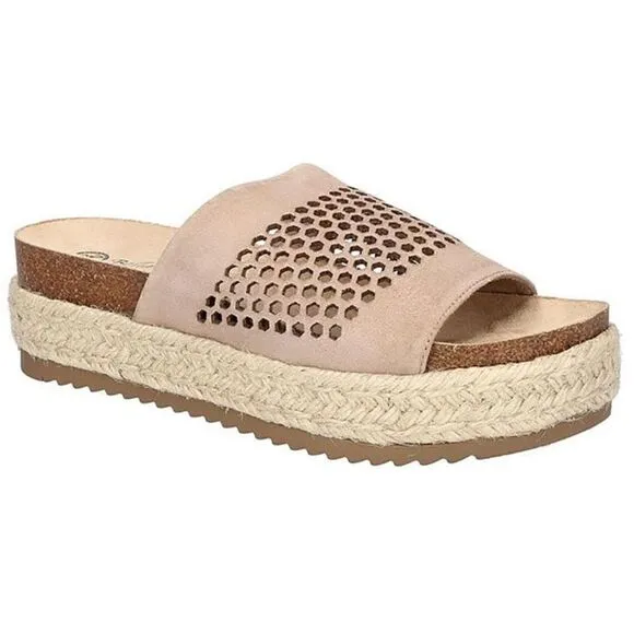 Bella Vita Womens Beverly Taupe Leather Slip On Platform Sandals Shoes NWT 9M