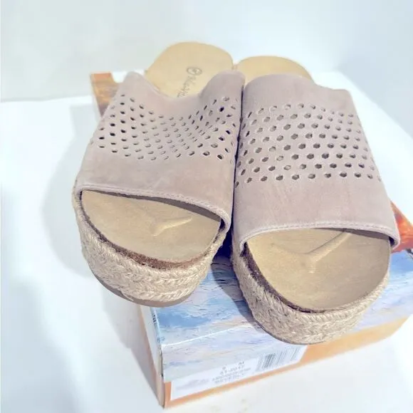 Bella Vita Womens Beverly Taupe Leather Slip On Platform Sandals Shoes NWT 9M