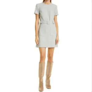 Belted** Pocket Mini Dress - New With Tags -NEVER WORN -Grey &amp; White Houndstooth