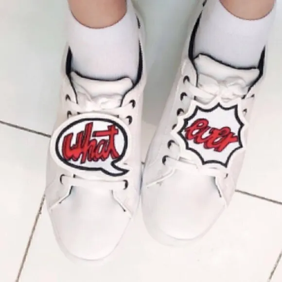 Bershka Rare White WHAT EVER Platform Sneakers