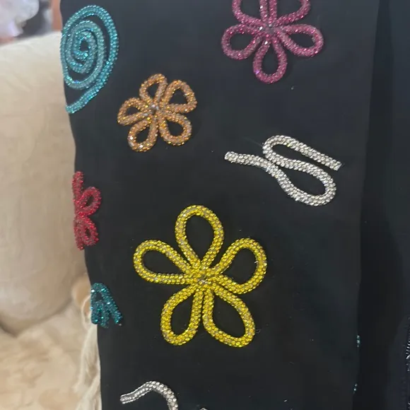 Betsy Johnson New Colorful Crystal Beaded Black Knee-High Boots size 6