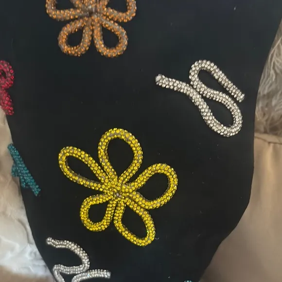 Betsy Johnson New Colorful Crystal Beaded Black Knee-High Boots size 6