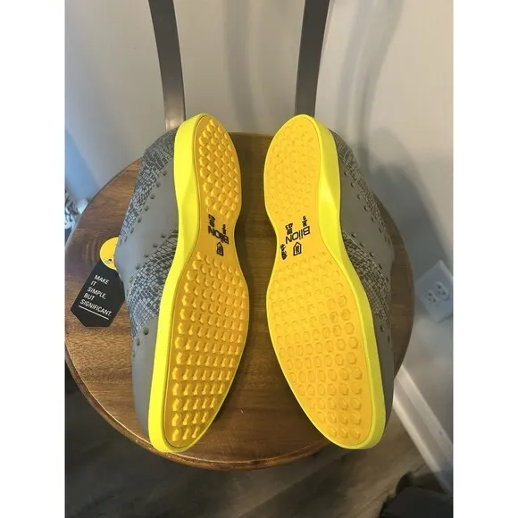 Biion Golf Shoes Men's 9 Gray Black Yellow Neon Spikeless Wingtip Brogue Slip On