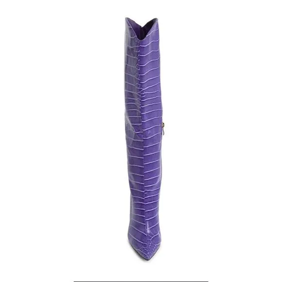 Billini Salaya Tall Croc Boots 6 Violet Purple NWOT Stiletto Heel Knee High Glam