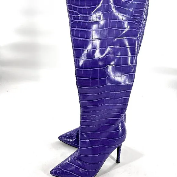 Billini Salaya Tall Croc Boots 6 Violet Purple NWOT Stiletto Heel Knee High Glam