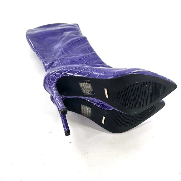 Billini Salaya Tall Croc Boots 6 Violet Purple NWOT Stiletto Heel Knee High Glam