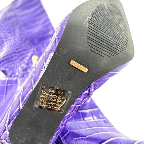 Billini Salaya Tall Croc Boots 6 Violet Purple NWOT Stiletto Heel Knee High Glam