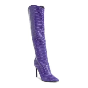 Billini Salaya Tall Croc Boots 6 Violet Purple NWOT Stiletto Heel Knee High Glam
