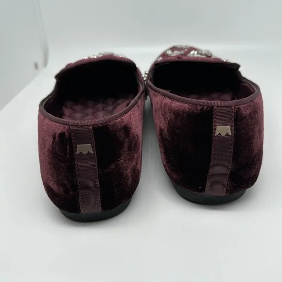 Birdies The Starling Maroon Crystal Velvet Loafer Slip on Flat Shoes Size 7.5