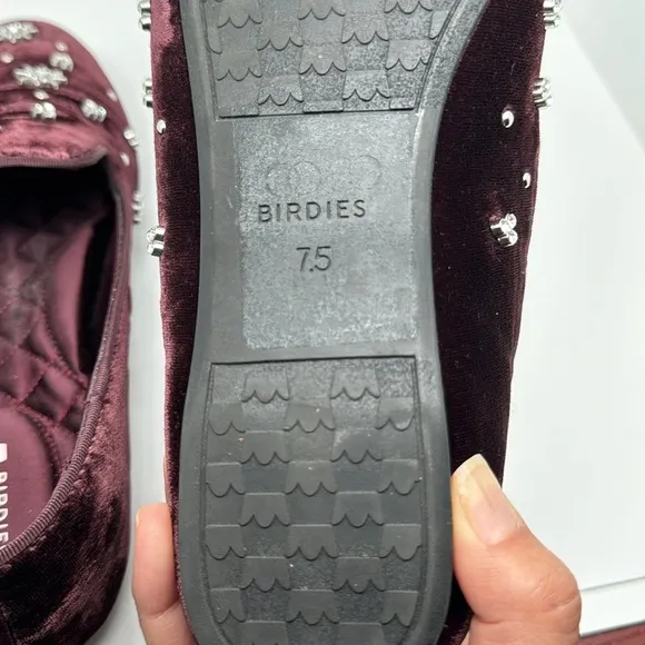 Birdies The Starling Maroon Crystal Velvet Loafer Slip on Flat Shoes Size 7.5