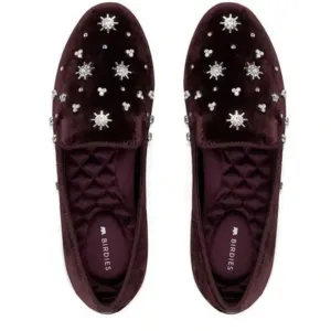 Birdies The Starling Maroon Crystal Velvet Loafer Slip on Flat Shoes Size 7.5