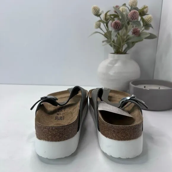 Birkenstock Papillio Gizeh Platform Nubuck Leather Gray Women 8 NWOB Regular Fit