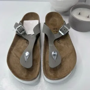 Birkenstock Papillio Gizeh Platform Nubuck Leather Gray Women 8 NWOB Regular Fit