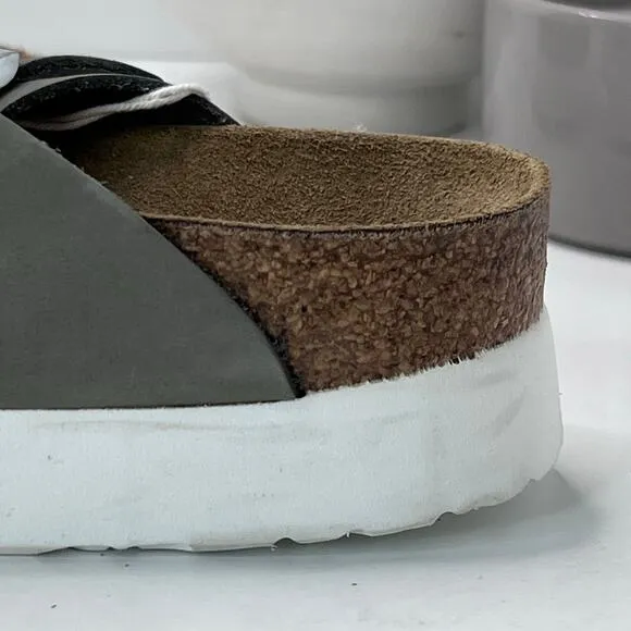 Birkenstock Papillio Gizeh Platform Nubuck Leather Gray Women 8 NWOB Regular Fit
