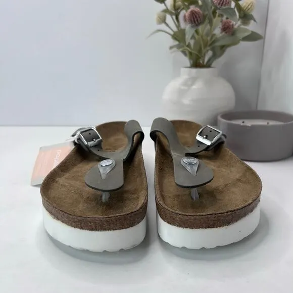 Birkenstock Papillio Gizeh Platform Nubuck Leather Gray Women 8 NWOB Regular Fit