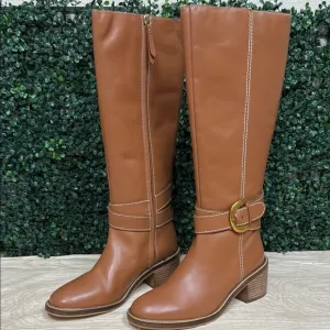 BODEN BUCKLED KNEE HIGH BOOTS TAN - 10