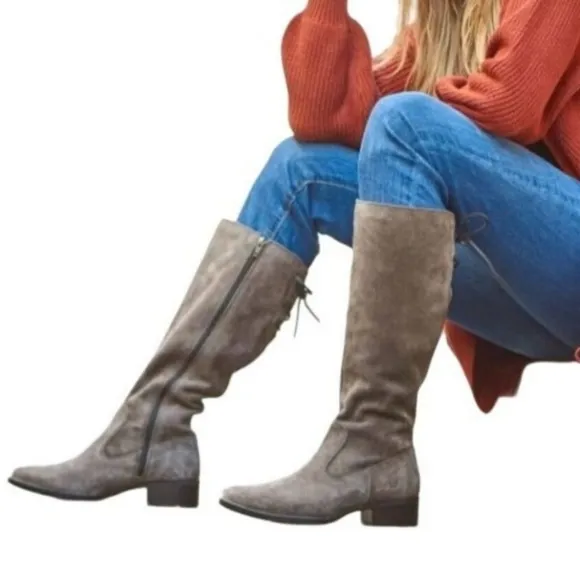 Born Boots Gray Knee High New 8 1/2 Cotto Suede Lace Up Back Side Zippper Grey