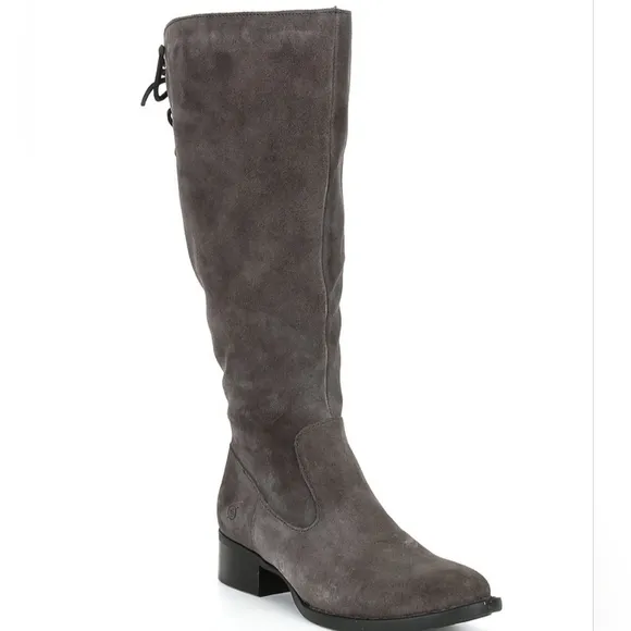 Born Boots Gray Knee High New 8 1/2 Cotto Suede Lace Up Back Side Zippper Grey