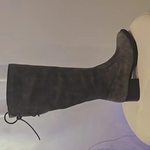 Born Boots Gray Knee High New 8 1/2 Cotto Suede Lace Up Back Side Zippper Grey